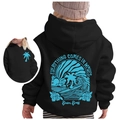 Kids black hoodie with blue Chasing Sunsets surf print and comfortable cotton fabric - Black/Sky Blue Print / 100cm
