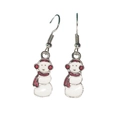 Detail of Christmas snowman earrings with white enamel and red scarf on a white backdrop - White Enamel Snowman with Ear Muffs