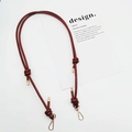 Deep red leather bag strap detail with golden metal spring hooks and decorative knots - Gold Plate Hook / Dark Brown