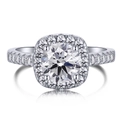S925 sterling silver ring with square pink zircon and small diamond halo on white background - White Square Halo
