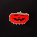 Pince à cheveux citrouille holographique orange avec visage Jack-o'-lantern d'Halloween - Petite Citrouille Rouge-Orange Iridescente