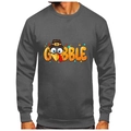 Dark grey Thanksgiving hoodie featuring a cartoon turkey and orange Gobble graphic - Dark Gray