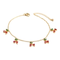 Gold cherry charm bracelet with red and green cubic zirconia and adjustable chain - Cherry Pendant Style (XL00136)