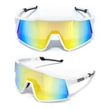 Lunettes de cyclisme à monture blanche avec verres miroirs dégradés bleu et jaune - C4. Monture Blanche Verre Arc-en-ciel Bleu Vert