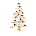 Christmas tree brooch in white enamel with colorful rhinestones and gold metal finish - White Enameled Christmas Tree