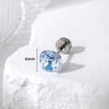 6mm square iridescent blue crystal stud earring with titanium steel screw back - A145-5# Light Blue Moonlight
