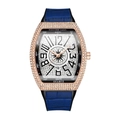 Orologio da uomo tonneau al quarzo in oro rosa con diamanti e cinturino in pelle blu - Cinturino Blu Cassa Oro Rosa