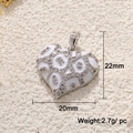 Detail of silver heart pendant with white enamel leopard print and zircon, 22mm x 20mm size - Silver White Enamel Heart