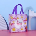 Purple floral non-woven gift bag with Best Mom ever print and purple handles - 22*23*11cm / Purple