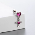 Titanium steel heart stud earring with pink zircon stones and cross pendant on white pedestal - Pink Heart Cross Style (A86-6#)