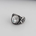 Bague militaire US Navy en acier argenté avec une pierre de zircone cubique claire - US 7 / Style US Navy Clair (KR45102-K)