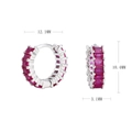 Detailopname van S925 zilveren oorring met rode zirkoon en gedetailleerde afmetingen - Zilver / Rood Zirkoon