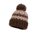 Winter knitted beanie with Fair Isle pattern in dark brown and a large pom-pom - Coffee