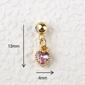 Macro detail of a 13mm mini heart-shaped pink gem pendant with gold bead and size labels - Gold Pink Heart Pendant