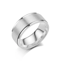 Brushed and polished silver titanium steel ring with wide flat edge minimalist design - Matte Silver