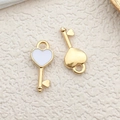 Golden heart key alloy earring pendants with white enamel fill for DIY jewelry making - Heart Key (11944)