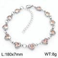 Pulsera de corazón en acero inoxidable con circonitas champagne, largo 180mm - Estilo Strass Ámbar / Plateado (KB183047-TJG)