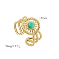 Detail of vintage gold sun ring with turquoise inlay showing 13mm size and 2.1g weight - Amazonite