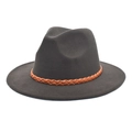 Classic dark grey wool fedora hat with brown woven band and minimalist winter style - M (56-58cm) / Dark Gray