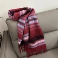 Thick mohair-like scarf in dark red with gray stripes and decorative tassels - Wine Red New Stripe