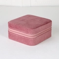 Pink velvet jewelry box with square portable design and secure zipper closure for storage - Pink Crinkle Texture / 10*10*5cm