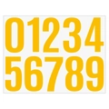 Detailed view of yellow 4-inch self-adhesive waterproof mailbox numbers from 0 to 9 - Yellow