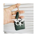 Dark green leather owl keychain coin purse with decorative tassel and gold clasp - Army Green