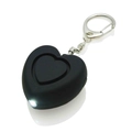 Allarme di sicurezza personale nero a forma di cuore con luce LED e portachiavi - Nero