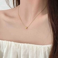 Titanium steel gold heart necklace worn on neck with delicate O-chain for women - Gold