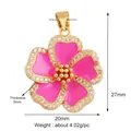 Pink tulip flower pendant in copper with oil drip finish and white rhinestones - Gold Rhinestone Inlaid Pink Flower