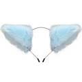 Light blue fluffy cat ear headband with bells for cosplay and festive costume hair styling - Light Blue Blue Inner (No Bow)