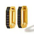 Golden rectangular hoop earrings with black zircon stones in a sleek geometric design - Gold + Black (KDE885)