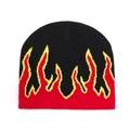 Bonnet en tricot noir avec motif jacquard de flammes rouge et jaune pour un style urbain - Flamme Rouge