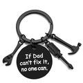 Black stainless steel If Dad Can't Fix It keychain with wrench screwdriver and hammer tools - Father / 25mm Tag / Black