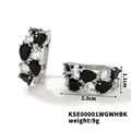 Elegant silver earrings with black teardrop gemstones and white zircons, size 2.3cm by 1.1cm - Silver Base Black and White Rhinestone Style (KSE00001WGWHBK)