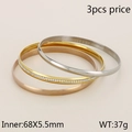 Set of 3 stackable 5.5mm polished stainless steel bangles in gold, rose gold and silver - 3-Piece Tri-Color Polished Rhinestone Bangle Set (KB57878-LO)