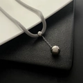Industriële donkergrijze mesh ketting met dubbele bolvormige hangers voor mannen en vrouwen - Zilver