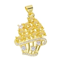 Golden flower basket pendant with yellow oval gemstones and white zircon accents - Yellow Basket Pendant-46