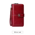 Cartera larga para mujer en color vino tinto con RFID y correa de muñeca retro - Burdeos