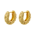 Macro shot of 18K gold plated huggie earrings with geometric triangle cut-out details - VE1022 Gold Diamond Grid