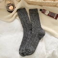 Thick dark grey wool knit crew socks featuring warm ribbed texture for winter style - One Size / 453 Dark Grey