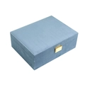 Large light blue corduroy jewelry organizer box with elegant gold metal clasp closure - 25*20*9.5cm / Gray