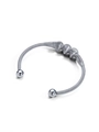 Silver-colored spiral twisted stainless steel open bangle with smooth polished end beads - Style 5 (Woven Texture Steel) / Steel