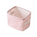Pink and white checkered linen storage basket with fabric handle for desktop organization - Pink Grid