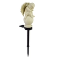 Solar outdoor garden light with white resin sleeping angel statue and black ground stake - Sitting Ball Angel