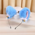 Cute sky blue faux fur cat ear headband with pink inner lining and golden bells - Blue