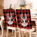 Red and black plaid Christmas chair covers with white reindeer and Merry Christmas text - Red Black Plaid Reindeer Head (YT01-33)
