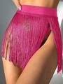 Sexy hot pink fringe beach skirt bikini cover-up with elastic waist for vacation - S / Rose Red