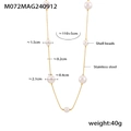 Long gold stainless steel necklace with white shell beads and dimensions M072MAG240912 - Gold Color Baroque Shell Bead