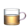 Borosilicate glass teacup featuring a sleek pinkish-purple handle on white background - Pink Handle